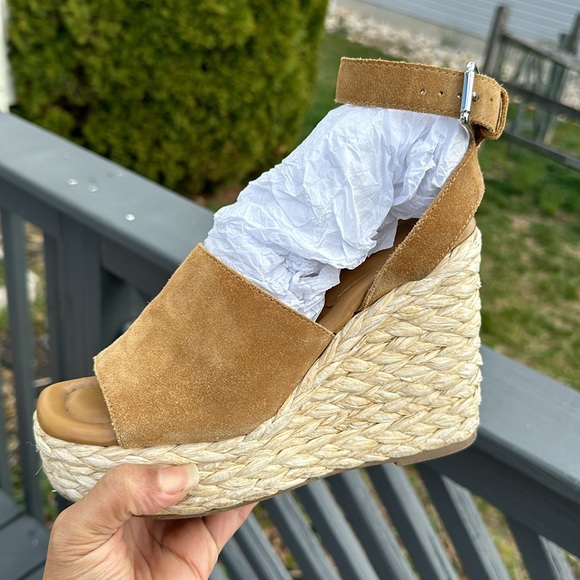 MARC FISHER Suede Platform Straw Wedge Sandals - Picture 3 of 12